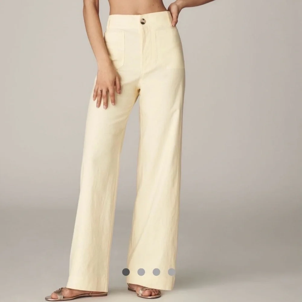 Maeve - Colette Beachy Linen Full-Length Wode-Leg Pants - 28 - Butter Yellow - Picture 1 of 9